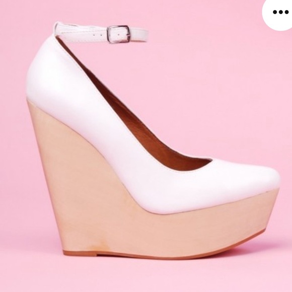 Jeffrey Campbell Pizan Wedges Leather  Wood Platform  Ankle Strap  Women's 8.5 - Picture 1 of 12